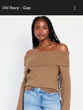 Old Navy Off-Shoulder Camel Brown Foldover Rib Sweater